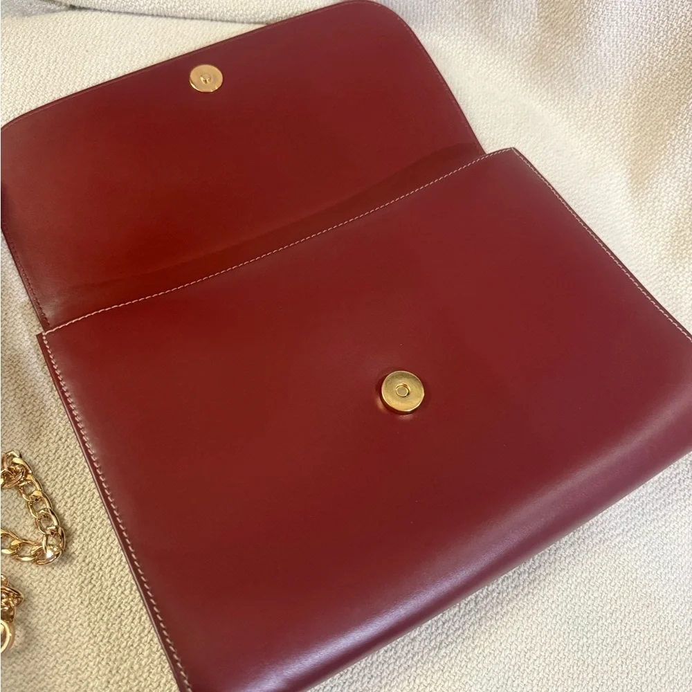 Cartier Burgundy Leather Clutch with After Market Gold Chain and Original Card - Picture 6 of 11